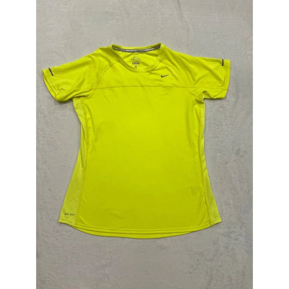 Nike Dri-FIT Running Shirt Womens Large Neon Yellow Volt Mesh Training Top L